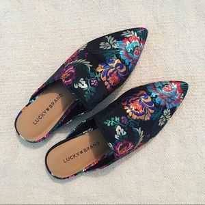 Floral embroidered mules